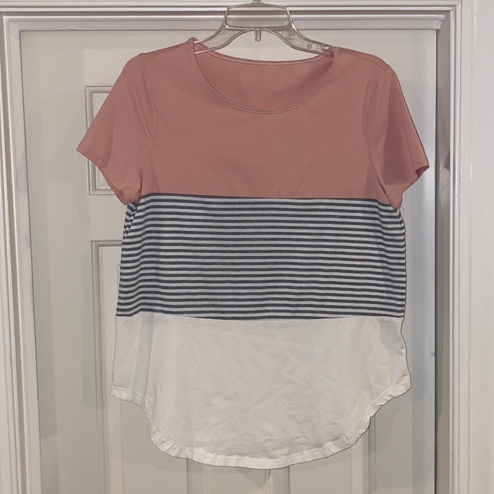 Grey, white, and pink block shirt
